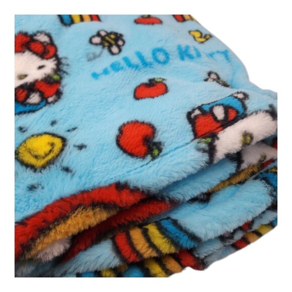 Hello Kitty Ultra Fine Faux Fur Throw 50" x 70" Rainbow Blue Red Yellow - Picture 6 of 9